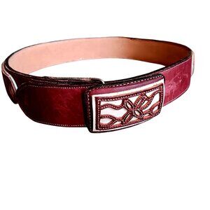Vintage Mexican Cowboy Belt Western 34 35 36 Leather Intricate Buckle Purple